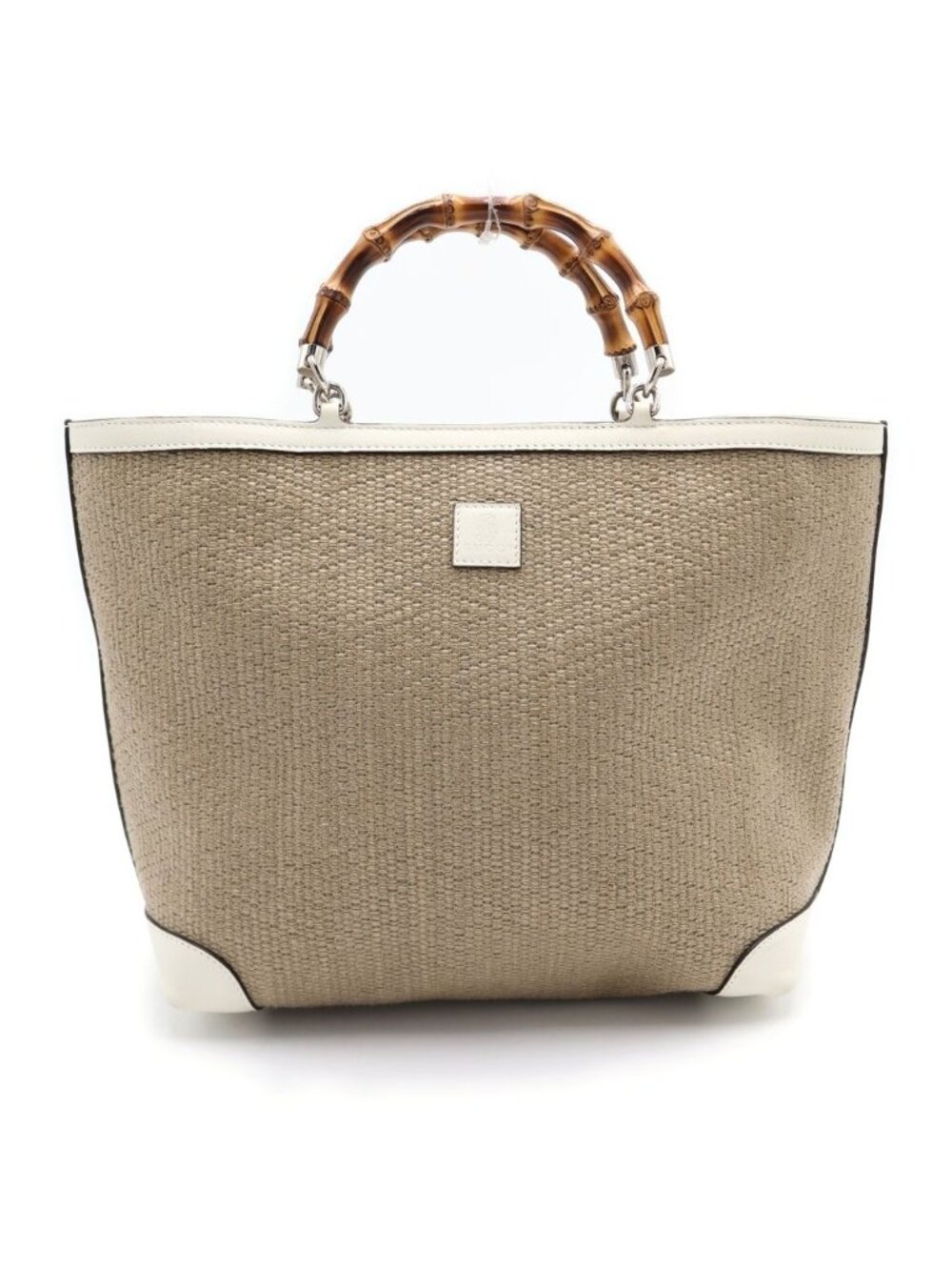 Gucci Bamboo Children's Straw Handbag Beige White